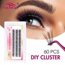 FADVAN FADVAN 1 Pc Eyelash Comb Tweezers+60pcs 40D 8-14MM Mix DIY Heat Bonded Cluster Lashes Extension Tweezer Stainless Steel Anti-Static Non-Magnetic Makeup Tools