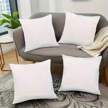 4pcs Set Modern White Decorative Pillow Covers With Zipper Closure - Machine Washable Polyester, Contemporary Design For Home, Car, Bedroom, Office | Minimalist Decorative Pillow Covers, Inserts Not Included