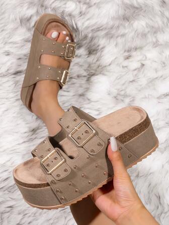 Women's Summer Casual Wedge Heel Sandals, Bohemian Fashion Beach Slippers, High Heel Increases Height,Buckle Closure, Suitable For Outdoor, Wedding, Party, Indoor & Outdoor Wear