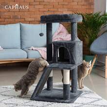Local Delivery-CAPHAUS Tall Climbing Modern Indoor Play Tower For Large Cats Kittens, 70-Inch With Top Perch, Cat Cave Condo, Cat Tree W Hammock, Multi-Level Cat Activity Tree W Cute Scratching Posts - 淺灰色 - 查看 8