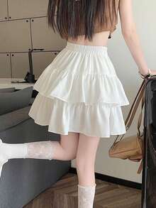 高腰A字蓬蓬裙，适合娇小女性，春夏款，白色 - 白色 - 查看 4