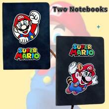 SuperMario 2 pièces Mini carnets noirs, journaux créatifs multicolores, fournitures portables de bureau et d'étude quotidiennes, cadeaux de vacances, cadeaux d'amis, fournitures de fête d'anniversaire, cadeaux de qualité premium du carnet de Mario, fournitures scolaires, rentrée scolaire