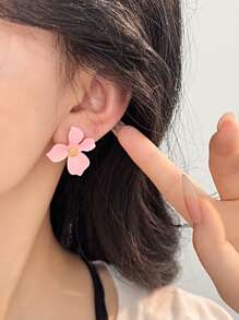 1 par de brincos de flor rosa minimalistas e modernos para mulheres, adequados para festas, férias, uso diário, presente de feriado