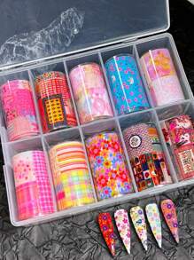 10 pièces Autocollants de transfert pour nail art, nouveaux motifs de fleurs et d'arcs mignons INS pour le printemps/été, décalcomanies polyvalentes pour ongles avec motifs d'animaux, de fleurs, de marbre, de galaxie et de dentelle française. Idéal comme cadeau pour la famille et les amis, applicable sur les livres, la papeterie, les bureaux, les tablettes, les lunettes