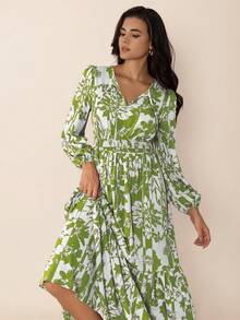 Rusttydustty 波西米亚风紫色碎花 V 领女士长裙简约优雅海滩度假音乐节 - 綠色 - 查看 9