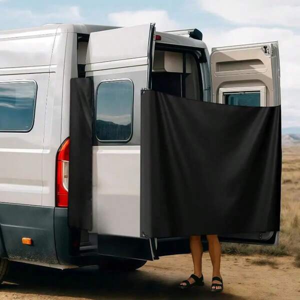 3 Stücke magnetische Befestigung Wohnmobil Heckturprivacy Vorhang, verstellbarer Heck Duschvorhang mit Ersatzfensterhaken und seitlichem Verdunklungsblatt, doppelte Schutzschicht Design, geeignet für Camping & Reisen