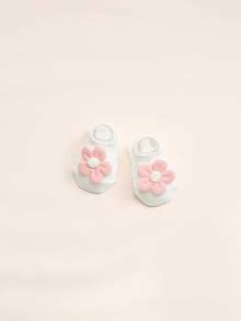 4 Pairs Baby Girls' Floral Decorated Cotton Non-Slip Grip Socks, Suitable For Toddlers Indoor Use - Multicolor - View 6