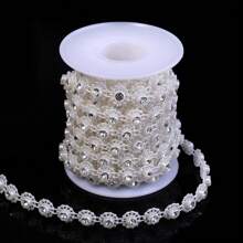 3 Yards/Roll ABS Faux Pearl Rhinestone Chain, Bridal Dress Accessory, Party Decorative Chain, Elegant Bracelet & Necklace Making Faux Pearl Chain