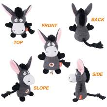 Juguete de peluche de burro con sonido chillón y escondite para comida, juguete para masticar para perros para entretener y ejercitar