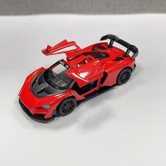 1:43 skala superbilsmodellprydnad, legeringsbil, gjuten modellfordon, pull-back-funktion, utsökt hantverk, bildekoration som kan öppna dörrar, en pull-back-leksaksbil som present till pojkar