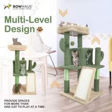 Local Delivery-CAPHAUS Tall Climbing Modern Indoor Play Tower For Large Cats Kittens, 70-Inch With Top Perch, Cat Cave Condo, Cat Tree W Hammock, Multi-Level Cat Activity Tree W Cute Scratching Posts - màu xanh lá - Xem 3