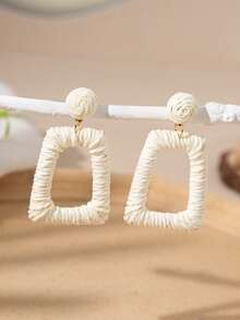 1 对波西米亚风格拉菲草环状耳环，海滩度假配饰，蓝色、粉色、米色，适合日常佩戴或度假