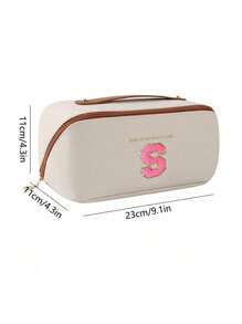 PU Leather Waterproof Cosmetic Bag, With Letter Cosmetic Storage Bag, Multifunctional Travel Storage Bag, Large Capacity Double Layer Cosmetic Bag