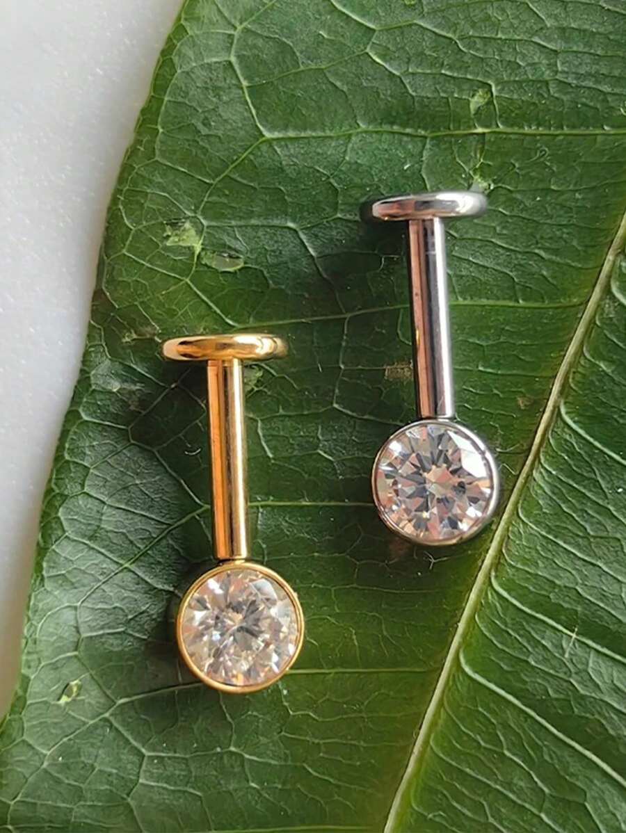 1 pieza Pendiente de cartílago con rosca interna, joya corporal con piercing de titanio G23 de 16G con un solo cristal de circonita vertical redondo