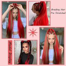 Neon Green Braiding Hair Pre Stretched 2 Packs Box Braids Hair Extensions 26 Inches Synthetic Pre Stretched Braiding Hair - Red - View 11