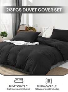 2/3pcs Duvet Cover Set, Bedding, Black Solid Bedding Set, Skin-Friendly And Cozy Bedding, Soft And Anti-Pilling Duvet Cover Set, Minimalist Room Decoration, Simple Stylish Comforter Cover And Pillow Case, Quilt Core Not Included, Fits For Twin Full King Queen All Size Beds, Suitable For All Seasons, Home Textile, Bedding Gifts, Machine Washable, Perfect Holiday Gift,Back-To-School Season