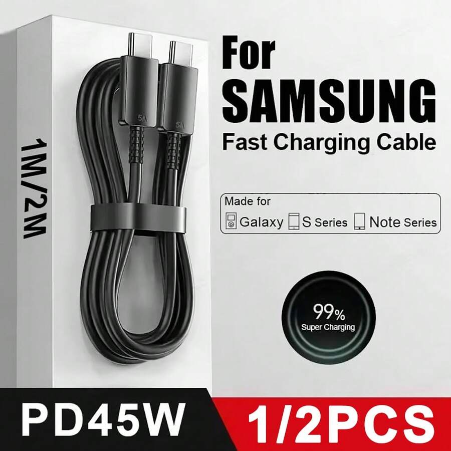 45W USB Type C Cable, 5A Fast Charging Dual USB C Cable Date Wire Cord For Galaxy S25 Ultra/S25/S25+/S24 Ultra/S24/S24+/S23 Ultra/S23/S23+/S22 Ultra/S22/S22+/S21 Ultra/S20 Ultra/Note 20/Note 10/Z Fold 3 Fast Data Cord