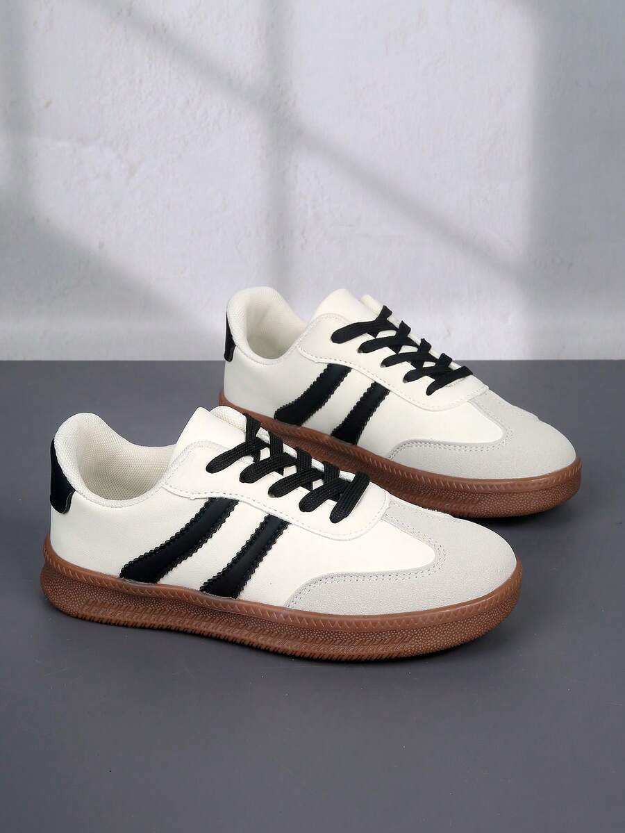 1 par de zapatillas de lona con diseño de cordones a la moda para niñas, adecuadas para volver a la escuela, estudiantes, primavera y otoño