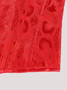 奢华复古红色提花图案女士腰带