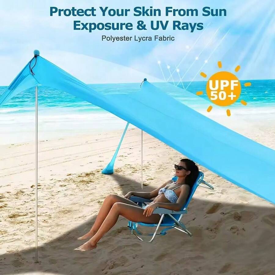 Beach Shade, UPF50+ Portable Beach Shade Tent, Beach Shade Canopy W/Sandbag - 1 - View 1