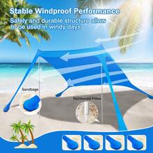 Beach Shade, UPF50+ Portable Beach Shade Tent, Beach Shade Canopy W/Sandbag - 1 - View 2