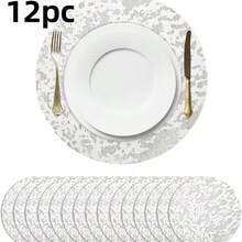 12/24/50/100/150 Stücke 33cm rundes Einweg-Besteck-Set in Goldfarbe, elegante Folie Tisch-Deko, geeignet für Hochzeit, Party, Veranstaltung, Weihnachten, Thanksgiving, Geburtstag, Abschluss, Candle-Light-Dinner, Valentinstag und Single-Party