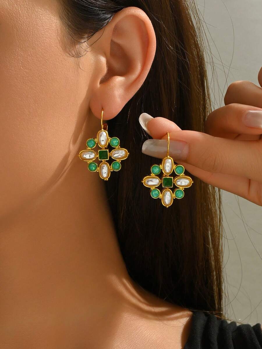 1 par de pendientes con diseño bohemio, lujoso, creativo y brillante, accesorio de joyería adecuado como regalo para el uso diario y festividades de las mujeres - pendientes - Ver 1