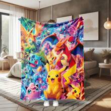 pokemon 1pc Pokemon Flannel Blanket | Made Of Polyester, Comfortable For All Seasons | Suitable For Sofa, Bed, Travel And Camping | Modern Cartoon Design With Pikachu Character | Ideal Gift For Pokemon Fans
