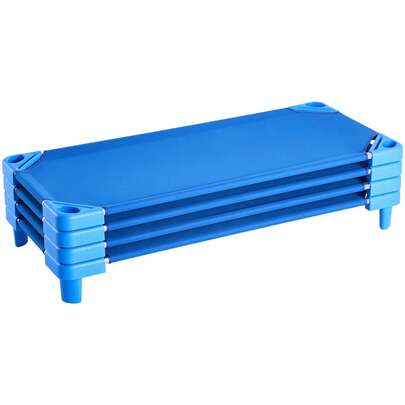 Stackable Kiddie Cot, Pack Of 4,  Portable Toddler Nap Cots, Standard Size 52" L X 23" W Daycare Cots For Kids, Preschool Classroom Daycare Beds For Sleeping, Resting, Naptime, Blue