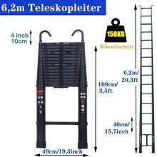 Vandise 3.2-6.2m Heavy Duty Aluminum Telescoping Ladder 150kg/330lb Max Load Capacity - Detachable Anti-Slip Hooks & Rubber Feet - Portable Extension Attic Loft Roof Ladder For Home Warehouse Industrial Use - Adjustable Folding Telescopic Stair Ladder With Locking System - ANSI Certified Durable Construction Ladder For Painting Cleaning Maintenance - Black - View 10