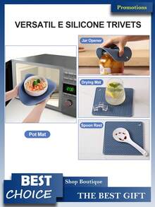 4 قطع مجموعة المثبت السيليكوني - عازلات حرارية لا تنزلق، وسطايات مقاومة للحرارة للطاولة، عازل للميكروويف والأواني الساخنة والأطباق وحصيرة عازلة للمطبخ، وسادة سيليكونية مقاومة للحرارة دائرية ذات تصميم بسيط