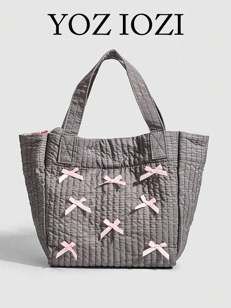 Back To School Ballet Sweet Bow Cute Student Tote Bag, Slouchy Handbag Tote Bag, Versatile Large Capacity Shoulder Bag Suitable For College Students