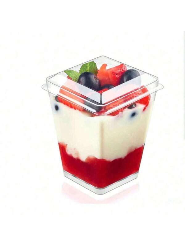 50/40/30/25/20/15/10/5pcs Transparent Mousse Cup With Lid, Square Dessert Cup, Cake Cup, Ice Cream Cup, Pudding Cup, Suitable For Birthday, Party, Wedding, Decoration For Wedding, Party, Home, Birthday