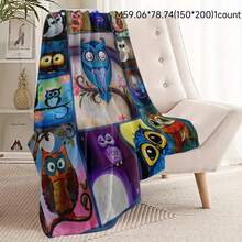 柔软温暖的法兰绒毯子，带有月亮和猫头鹰图案，舒适的毛绒毯子，适合猫头鹰爱好者