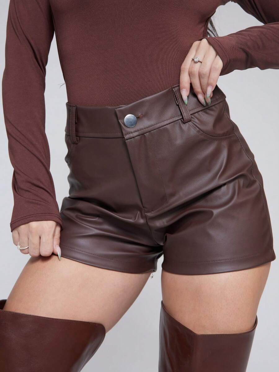 LEATHER SHORTS - Rust Brown - View 1