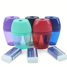 4/8 pièces/set, 4 taille-crayons de couleurs mélangées, 4 gommes, convient pour la rentrée scolaire, le bureau et les fournitures scolaires - couleurs aléatoires