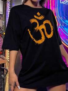 Camiseta artística de meditación Zen budista con símbolo Om para mujer - Iluminación, Espiritualidad hindú - Negro - Ver 2