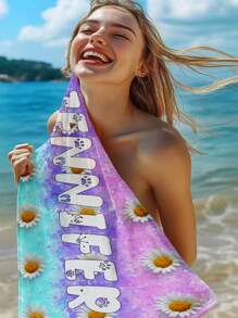 1pc Customized Beach Towel, Quick-Dry Swimming Towel, Soft Beach Towel, Fashionable Pool Towel, Customized Name, Strawberry, Watermelon, Floral, Cute, Fun, Beautiful Yoga Mat, Beach Accessories, Perfect Mothers Day, Birthday, Children's Day, Father's Day, Graduation, Wedding, Housewarming Gift, Bathroom, Living Room, Bedroom, Home