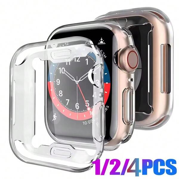 1-4 piezas Protector de pantalla de TPU suave para de 45mm, 41mm, 40mm, 44mm, 42mm, 46mm, Funda protectora completa para Series 7, SE, 6, 5, 4, 3, 2, transparente