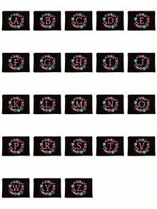 1个时尚简约印花拼接化妆包，白色小号，牡丹花卉黑色字母A-Z，化妆包，便携式洗漱包，生日礼物，可重复使用的化妆包，简约大容量旅行化妆包，适合年轻人，可存放耳机、配件、钱包，多功能便携式青年礼物，便携式休闲收纳包。 - 黑色 - 查看 3