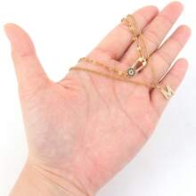 2Pcs/Set Classic Pave Zirconia Eye Paper Clip Initial Pendants Golden Stainless Steel Lip Chain Layered Necklaces For Women