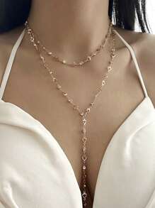 1pc Fashionable Zirconia Chain Y-Shaped Necklace, Suitable For Travel, Date, Party