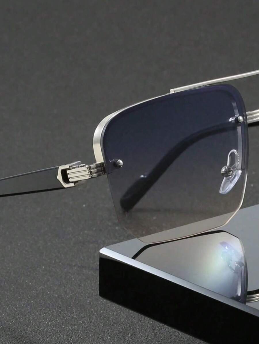 1 Pair Men's Square Double Bridge Aviator Sunglasses, High-Quality Metal Frame Design, Cool & Fashionable, Suitable For Daily, Vacation And Travel Use