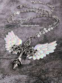Retro Gothic Y2K Style Angel Wing & Flame Cross Pendant Necklace, Fashionable And Versatile Jewelry, Valentine's Day Gift