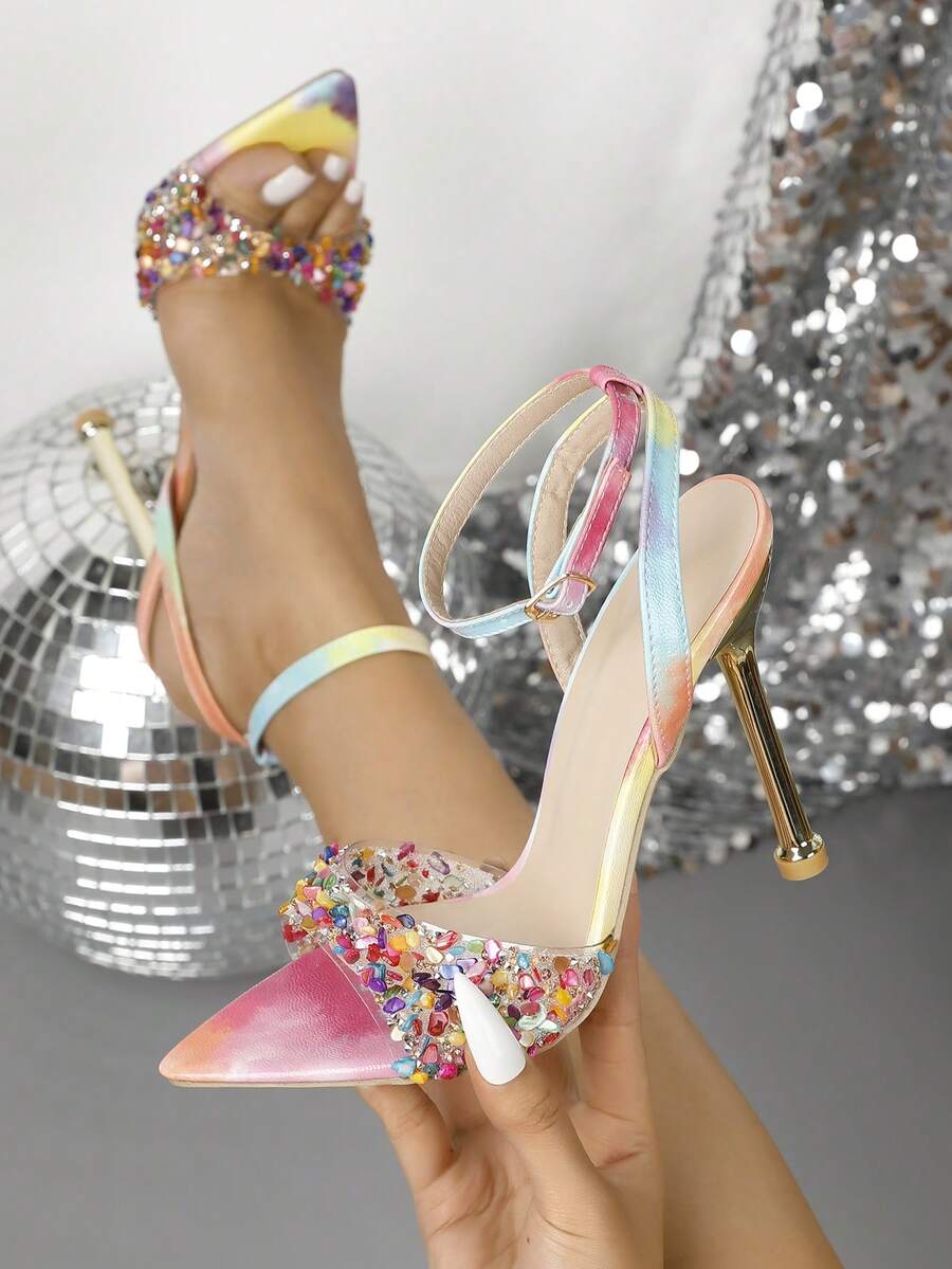 High Heel Fashionable Pointed Toe Metal Sandals, Casual For Daily Wear In Summer - Pink - View 1