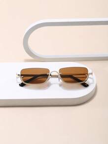 1 pièce Lunettes de mode femme décontractées rétro à demi-monture noires en métal, convient pour les sorties quotidiennes, la décoration de plage d'été