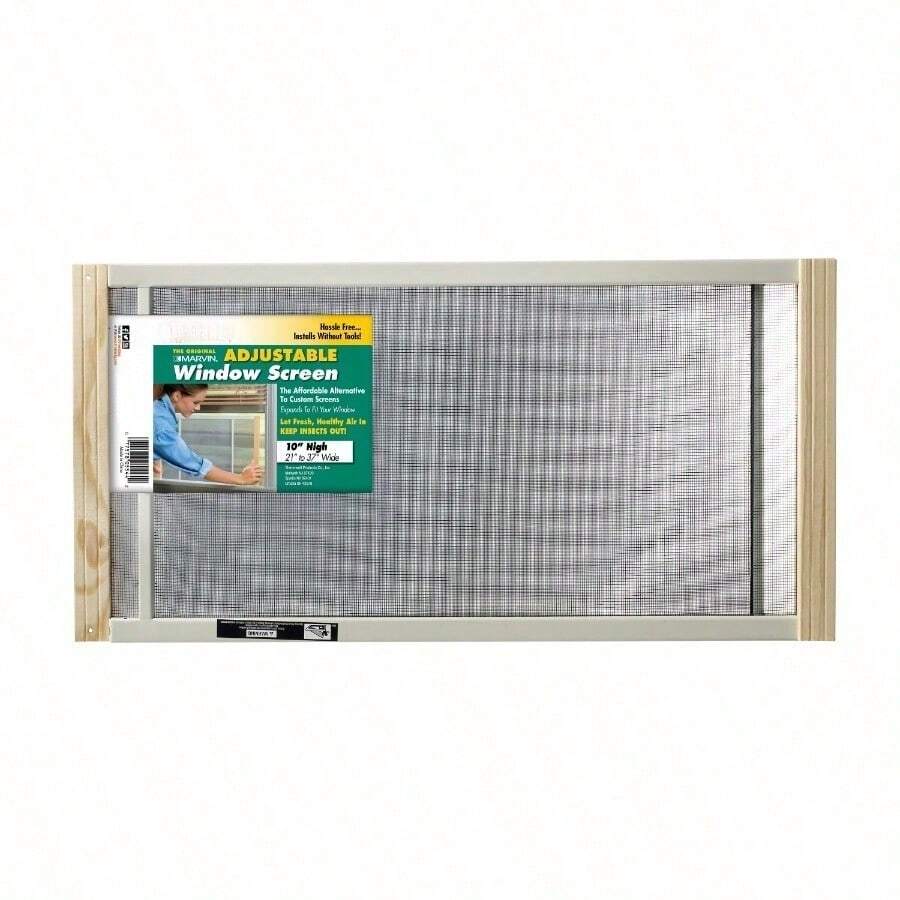 Fits Windows 21 - 37" Wide Adjustable Window Screen, 10" High With Wood Frame