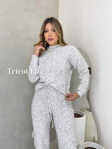Mousse Knit Set With Blouse And Cargo Pants With Elegant Casual Weave - Caqui - Ver 5
