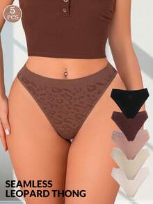 5条装无缝丁字裤女士三角裤豹纹中腰丁字裤舒适女士内衣提臀女士内裤 - 彩色 - 查看 6