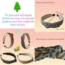 1 Piece Bohemian Wide Knot Headband With Embroidered Leaf Design – Fashionable Polyester Hair Accessory Suitable Daily And Party Wear, Hand Wash Only, Available In Various Colors (Blue Green Leaf Pattern, White And Black Geometric, Pink Floral, Beige And Brown Twisted Rope), Multifunctional Headwear|Bohemian Headband|Polyester Fiber Ribbon, Cute Hair Accessory - 綠色 - 查看 11